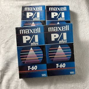 New Set of 4 Maxwell P/I Plus t-60 VHS Tapes Sealed 3‎ Hours Max Recording Time